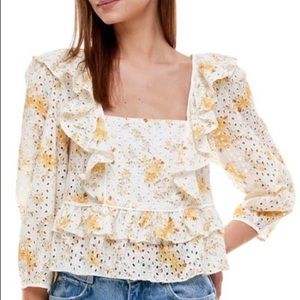 Wayf Asher Eyelet Embroidered Peplum Crop Top
